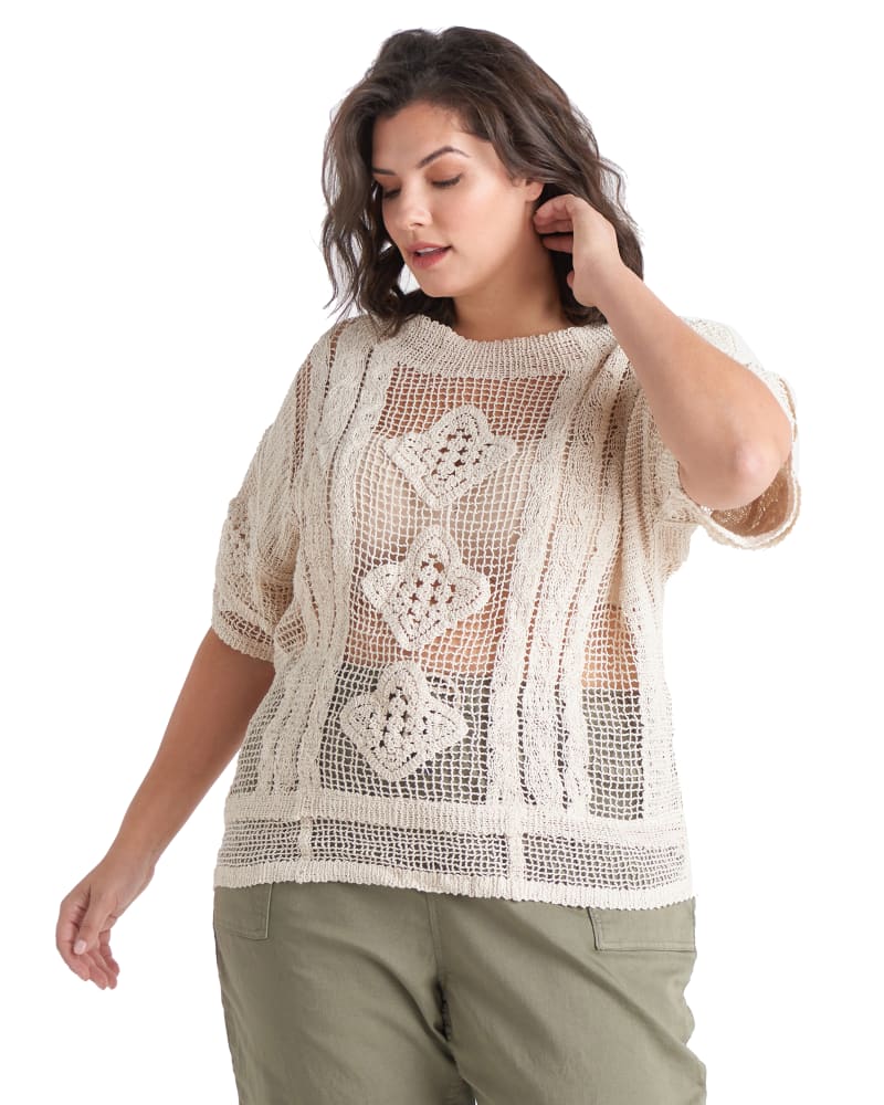 Plus size model wearing Nylah Open Knit Top by Dex Plus | Dia&Co | dia_product_style_image_id:184206